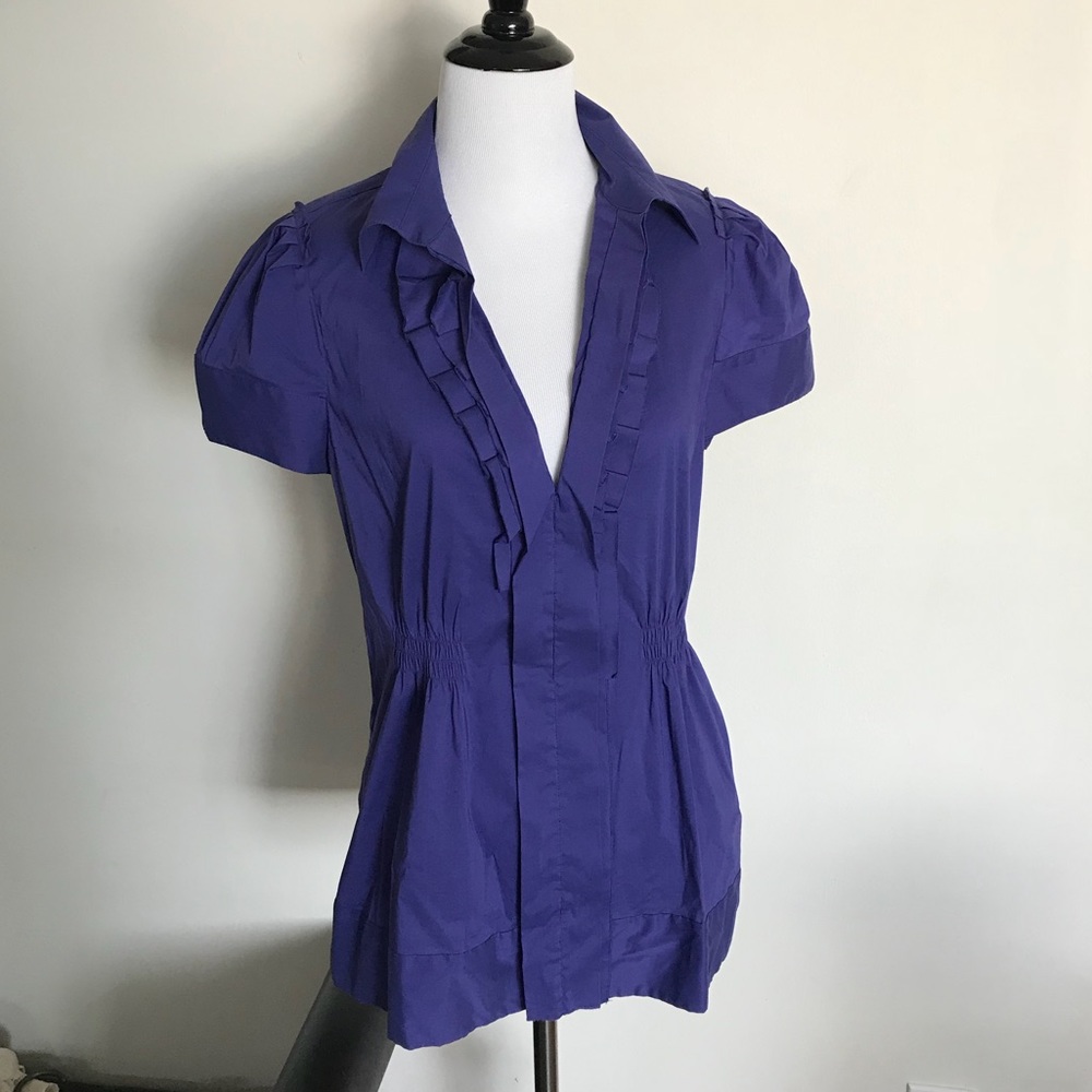 BCBGMaxAzria Deep V Pleated Blouse - Picture 1 of 7